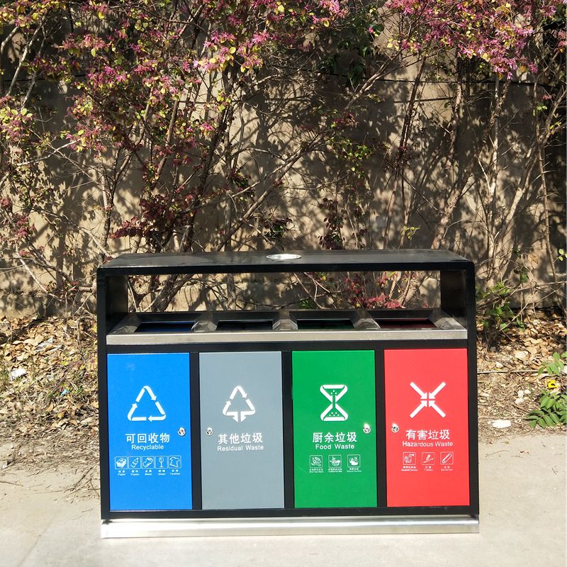 新款户外不锈钢垃圾桶四分类垃圾箱公园景区批发定制来图
