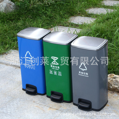分类脚踏垃圾桶不锈钢垃圾桶60L大号上海干湿垃圾分类分离桶厨房图2