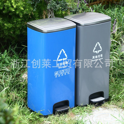 分类脚踏垃圾桶不锈钢垃圾桶60L大号上海干湿垃圾分类分离桶厨房图3