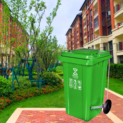 100L塑料大型脚踏带盖分类果皮箱 塑料可定制户外市政环卫垃圾桶图2