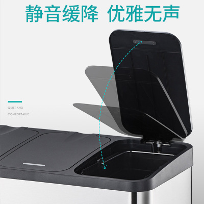 迪霸不锈钢脚踏式智能垃圾桶 三桶干湿分类户外环卫果皮收纳箱45L图2