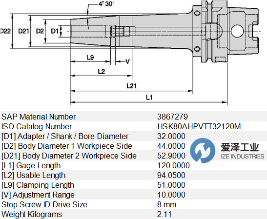 <strong><strong>WIDIA刀柄HSK80AHPVTT32120M</strong></strong> 爱泽工业 ize-industries.png